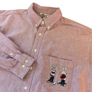 Acme Button Down Shirt Men's Large Purple Looney Tunes Bugs Bunny Pocket Vtg 90s